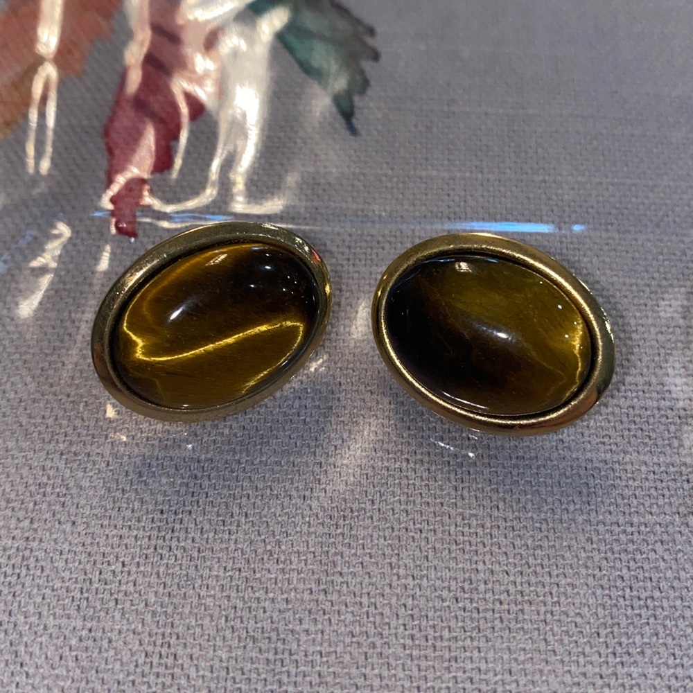 Oval Gold and Brown Stud/Post Earrings